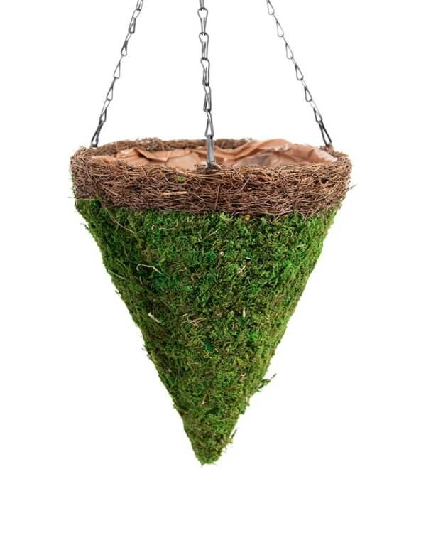 MossWeave Cone Hanging Basket, Wicker Rim
