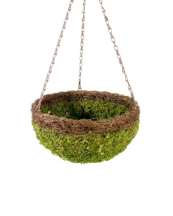 MossWeave Round Hanging Basket, Wicker Rim