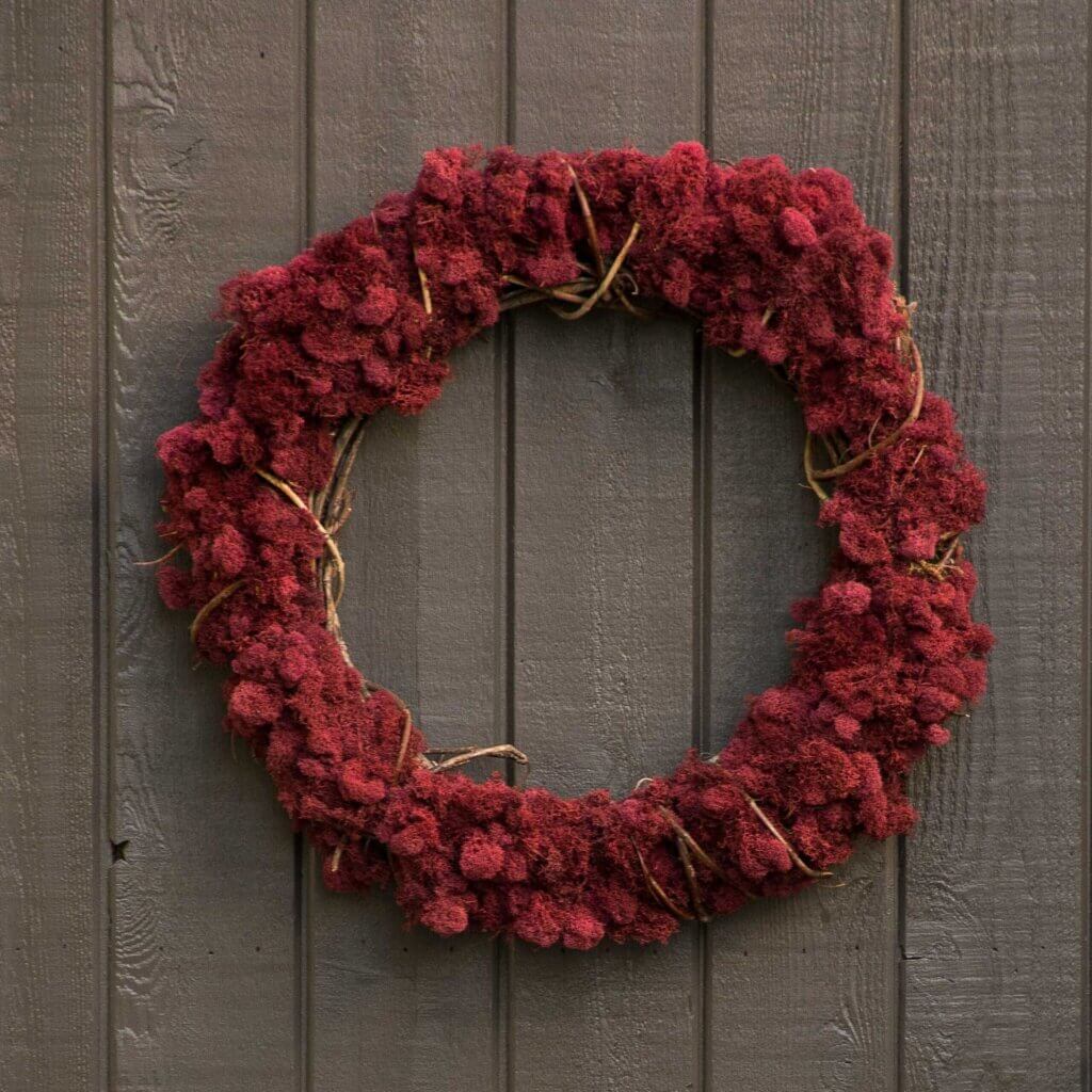 Reindeer Moss Grapevine Wreath, 18”, Wine #1