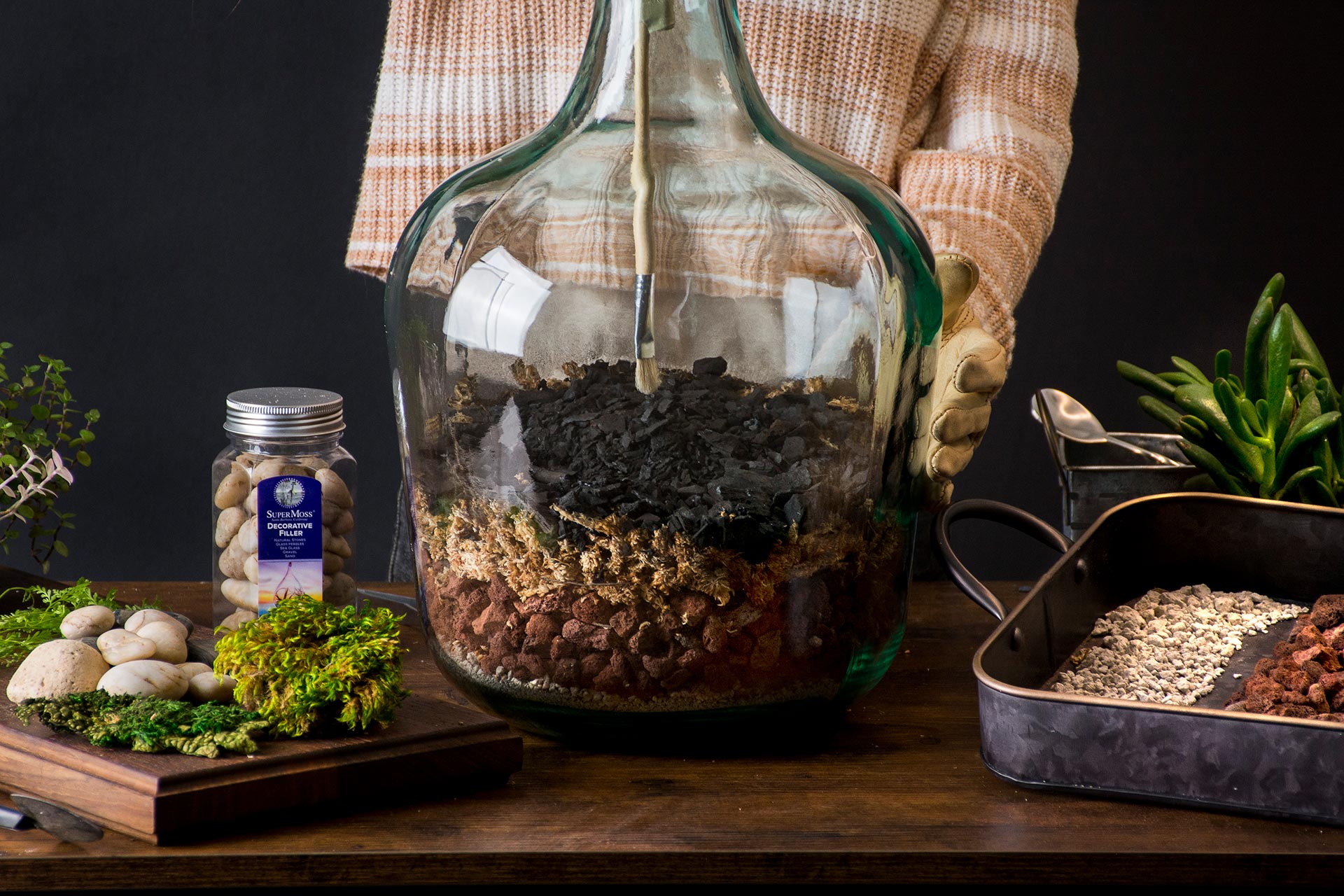 activated charcoal layer in closed terrarium 