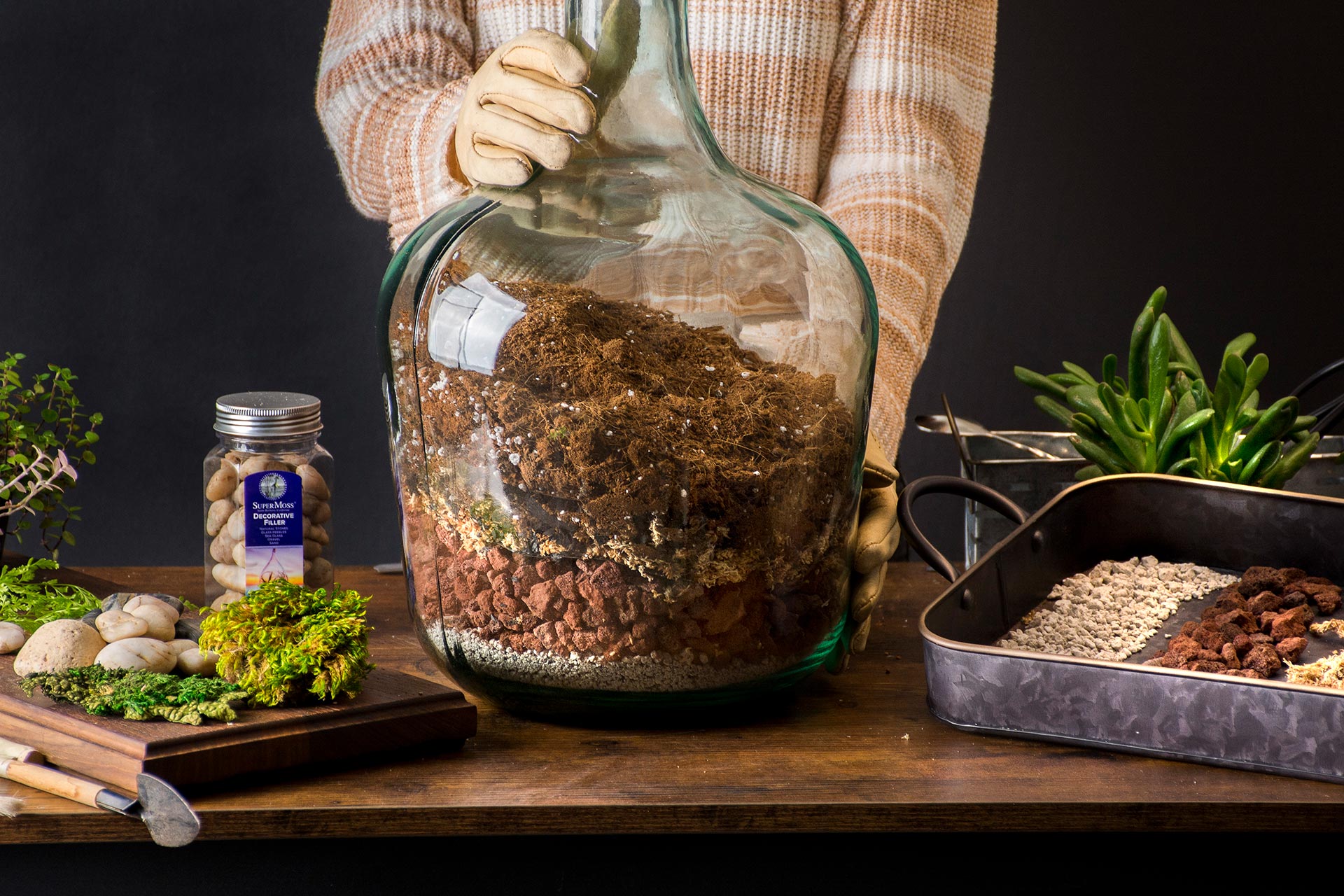  DIY Terrarium Kit with Live Moss Plant and 9 Glass Bottle Jar  Container Planter, Closed Moss Terrarium with Lid (Ball Cork)