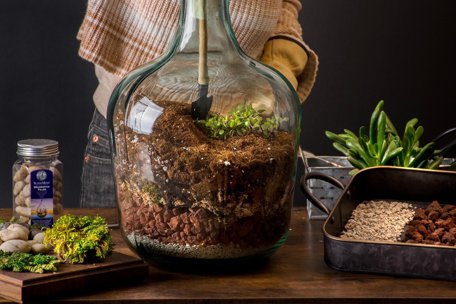 building a hillside in our bottle garden 