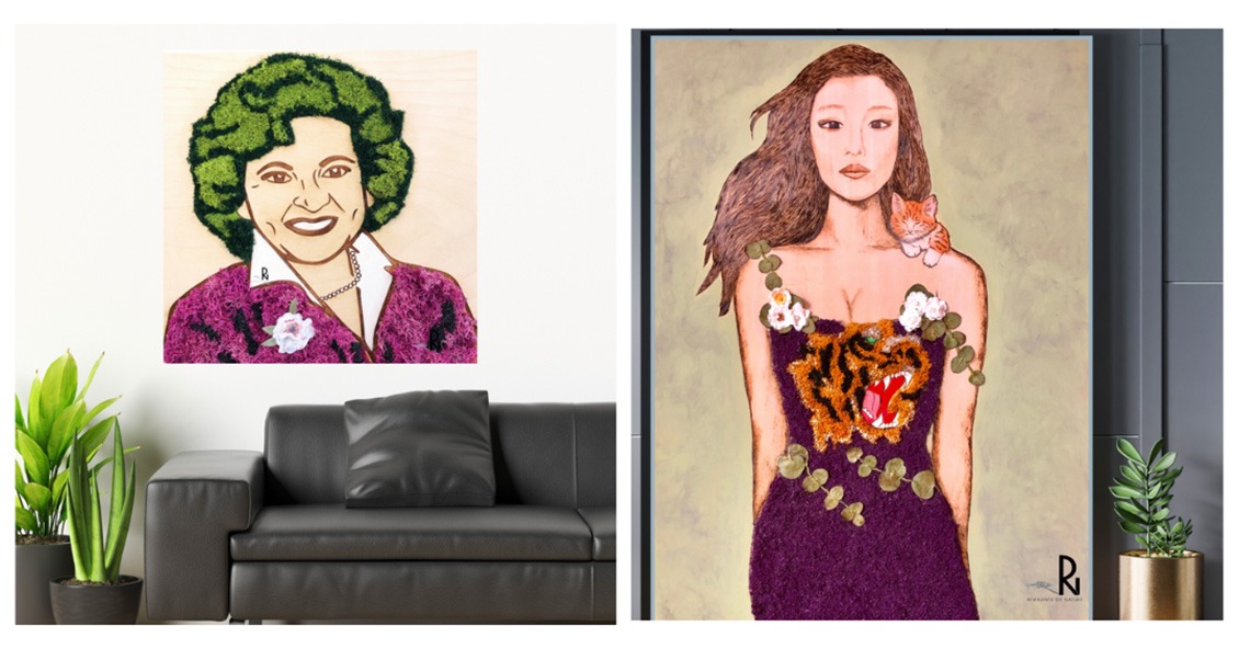 Moss art, including Betty White Portrait, by Remnants of Nature